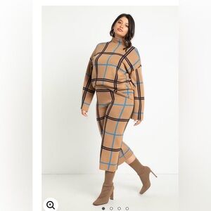 Women's ELOQUII Plus Tan Blue Plaid Knit Pants 26/28